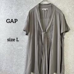 GAP Tシャツ 半袖 チュニック ボウタイ L チャコール ストレッチ