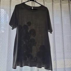 ブラック花柄半袖チュニック