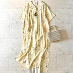 極美品＊WRYHT ライト スリットネックワンピース イエロー系総柄 ロング