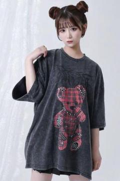 地雷系 TRAVAS TOKYO オーバーサイズTシャツ グレー ベアー 熊 F 地雷系 TRAVAS TOKYO オーバーサイズTシャツ グレー ベアー 熊 F