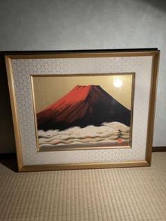 赤富士　漆芸額 新しい到着 漆芸額 沈金 友田裕次 富士山 赤富士 縁起良し 幸運