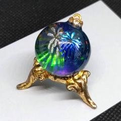 レジンネックレス　カラビナ付きキーホルダー　22mm.球体　花火　P-2
