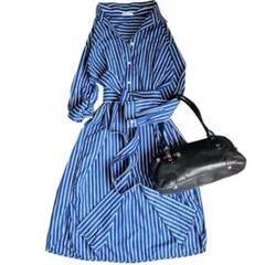 美品✨PLSTコットンタイプライターシャツワンピース　ストライプ　羽織り M