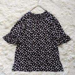 FASHION MESSAGE ブラウス カットソー 半袖 シアー素材 花柄