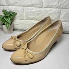 美品】銀座かねまつ 24 パンプス アーモンドトゥ リボン