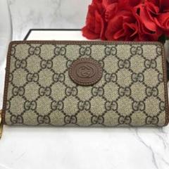 【極美品】 GUCCI グッチ ラウンドファスナー 長財布 財布 GG ロゴ 茶
