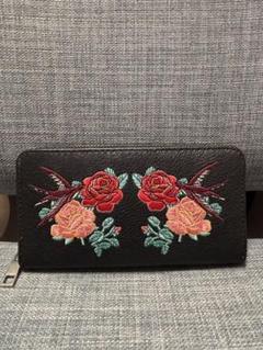 未使用美品FEILER 花柄刺繍 長財布　GER-181044 ゼラニウム 財布 レディース 二つ折り 本革 日本製 刺繍 花柄 桜 二つ折り