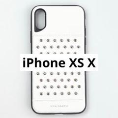 23iPhone XS X シェル型 スタッズ スマホケース　ホワイト 白
