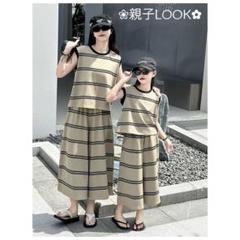 パンツセットアップ　キャップスリーブカットソー×ワイドパンツ　ペアルック