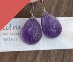 綺麗アメジストフラワーカービングのピアスチャーム·͜· ︎︎ 綺麗アメジストフラワーカービングのピアスチャーム·͜· ︎︎