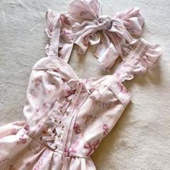 リズリサ　大人気✨激かわ　ピンク　ワンピース　リボン　花　レースアップ リズリサ 大人気✨激かわ ピンク ワンピース リボン 花 レース