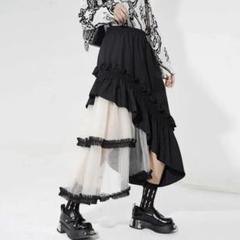 スカート レディース ロング アシメチュール レイヤード フレアスカート