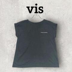 VIS フレンチスリーブTシャツ 半袖 ロゴプリントTシャツ (F) ブラック