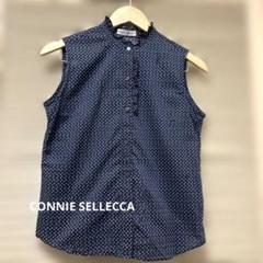 CONNIE SELLECCA ネイビー水玉ノースリーブシャツ　4