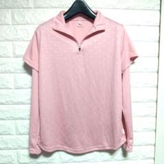ピンク ドット柄 ハーフジップシャツ 長袖 Tシャツ 水玉 Mサイズ