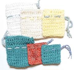 868【ミニ巾着】 6袋 ハンドメイド 手編み レース編み 和柄
