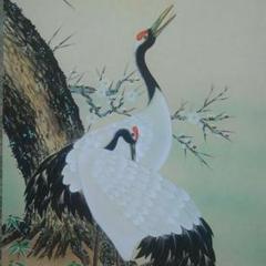 鶴亀瑞光画鳥Bird白鳥 掛軸開運松竹梅