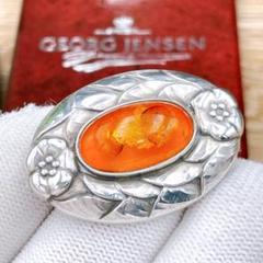 ◇ジョージジェンセン◇ 51 ブローチ コハク オーバル フラワー Ag925