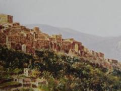 塚越仁慈、【山頂の集落】、希少な画集より、状態良好、新品高級額装付 塚越仁慈、【山頂の集落】、希少な画集より、状態良好、新品高級