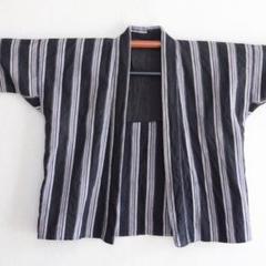 野良着 古布 木綿 着物 黒 縞模様 リメイク素材 ハンドメイド 昭和レトロ生地のサムネイル
