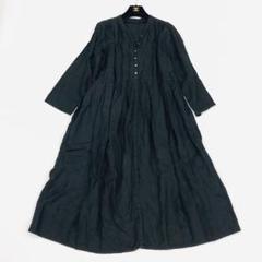 1343 ネストローブ　シャツワンピース　長袖　リネン　ギャザー　フレア　黒