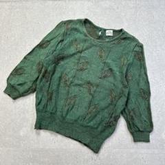 MODE OKA 日本製 リーフ 葉っぱモチーフ リネン混 7分袖サマーニット