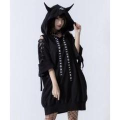 REFLEM レフレム 悪魔 デビル ツノ レースアップ 半袖 パーカー