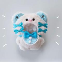 ちびぐるみ　着ぐるみ　ぬい服　くすみラベンダー　オフホワイト　くま　オーダー ちびぐるみ ぬい服 11cm くま オフホワイト×パープル 紫