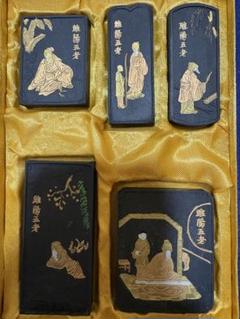 古墨　唐墨　82年　人物墨　老胡開文　全煙　4丁セット　255g 胡開文徽墨 鉄斎翁書画寶墨 烟漆頂超 金巻 唐墨古墨 中国 唐墨