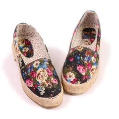 【新品】花柄エスパドリーユ フラットシューズ スリッポン ブラック 23.5cm