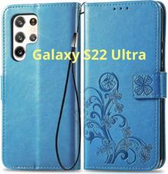 ⭐️匿名配送⭐️Galaxy S22 Ultra用　ケース 手帳型　花柄　ブルー