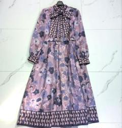 美品✨グレースコンチネンタル フラワープリントピンタックワンピース ボウタイ
