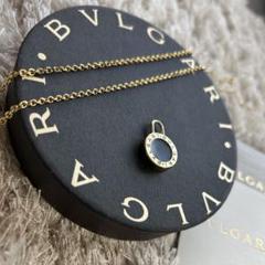 【正規 未使用】BVLGARI ロゴ刻印 黒銀チャーム/ネックレスチェーン 正規 未使用】BVLGARI ロゴ刻印 黒銀チャーム/3㎜ネックレス