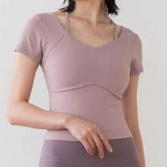 LサイズSUKALA カップ付きオープンネックTee Mサイズ 薄紫