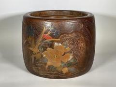 骨董火鉢 蒔絵獅子に牡丹模様（直径48センチ、高さ32センチ） 古伊万里 金襴手 垣根に松竹梅 獅子に牡丹図 7寸皿