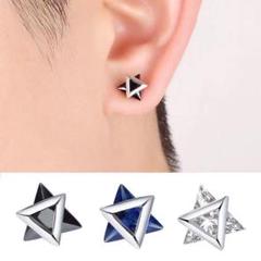 韓国 【数量限定】新品 星　メンズ クロス シルバー ストリート　黒 ピアス