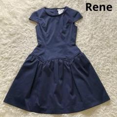 ルネ Rene 紺 半袖 フレアワンピース 38サイズ Rene ルネ 半袖 フレアワンピース 極美品