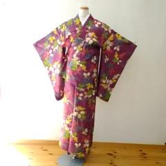【再入荷】 夏のアンティーク着物 裄 身丈143cm 昭和レトロ 萩 紫 単衣 絽 着物・浴衣
