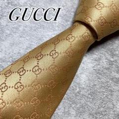 極美品 GUCCI ネクタイ シルク GG柄 ジャガード織 ゴールド 光沢感 極美品 GUCCI ネクタイ シルク GG柄 ジャガード織 ゴールド 光沢