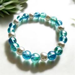 ブルー×ホワイトの涼感ブレスレット ハンドメイド 01