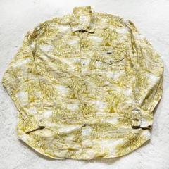 【美品】 Papas パパス 長袖 シャツ ワニ柄 総柄 イエロー系 L
