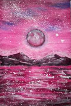 時の眠る星 A4サイズフレーム入り 原画 アクリル画 ファンタジー 幻想風景