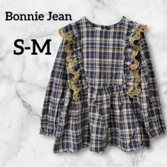 Bonnie Jean 【S-M】フリルブラウス ネイビー チェック 春夏