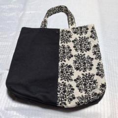 黒と白の花柄エコバッグ　ハンドメイド　帆布生地バッグ