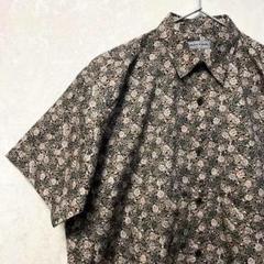 【新品】デザインシャツ　総柄　ヴィンテージ　レトロ　ボタニカル　花柄　薔薇　半袖