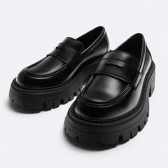 【ZARA】チャンキーソールペニーローファー (42) 厚底　レザー　ブラック ZARA】チャンキーソールペニーローファー (42) 厚底 レザー