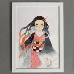 鬼滅の刃　額装複製カラーイラスト　禰豆子　吾峠呼世晴　少年ジャンプ　額付き