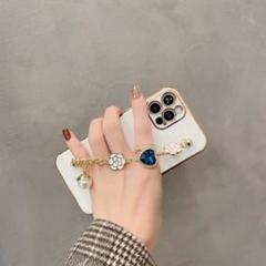 お花形のチェーンiphone14ケース 白 スマホケース