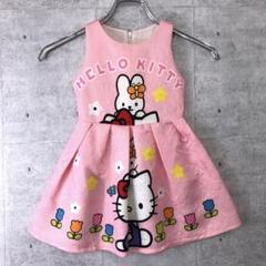 レトロ ポップ 古着 ハローキティ 総柄 エンボスファブリック ノースリワンピ