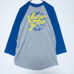 ラグランTシャツ ヴィンテージ風 グレー×ブルー XL 相当